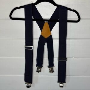 Nicholas Blue Heavy Duty Work Suspenders Navy Blue Webbing Leather Patch No 112